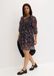 Mesh-Jerseykleid mit Volants, bonprix