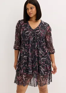 Mesh-Jerseykleid mit Volants, bonprix