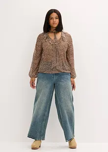 Mesh-Shirt mit Volant und Schluppe, bonprix