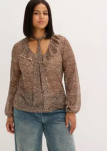Mesh-Shirt mit Volant und Schluppe, bonprix