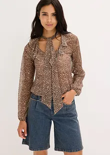 Mesh-Shirt mit Volant und Schluppe, bonprix