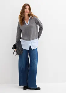 Pull en fine maille empiècement chemisier, bonprix