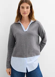 Pull en fine maille empiècement chemisier, bonprix