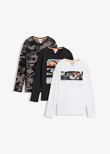 Lot de 3 T-shirts manches longues 100% coton, bonprix