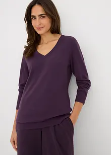 Pull long basique à col V, bonprix