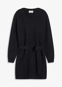 Kurzes Strickkleid mit softem Wollanteil und Gürtel, bonprix