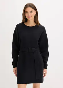 Kurzes Strickkleid mit softem Wollanteil und Gürtel, bonprix