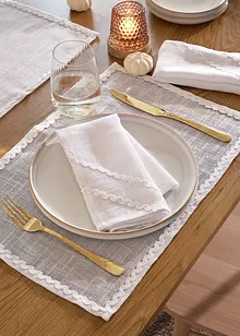 Lot de 2 serviettes de table en tissu avec passepoil, bonprix