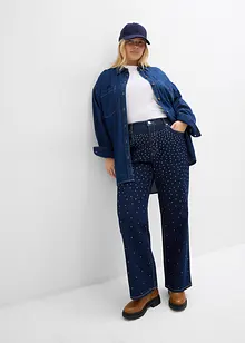 Jean droit, taille mi-haute et élastiquée, à strass, bonprix