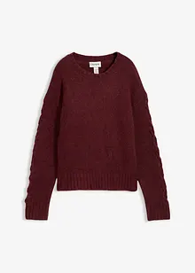 Pull boxy avec motif tressé sur les manches, bonprix