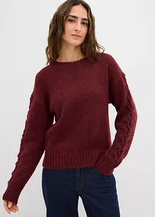 Pull boxy avec motif tressé sur les manches, bonprix