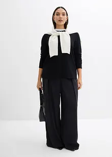 T-shirt manches longues en viscose mélangée, col cheminée contrastant, bonprix