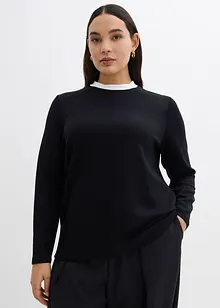 T-shirt manches longues en viscose mélangée, col cheminée contrastant, bonprix