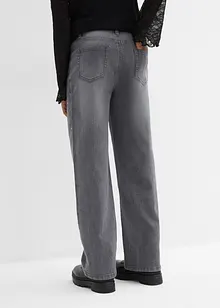 Wide-Leg-Jeans mit Strasssteinen Mid Waist, bonprix