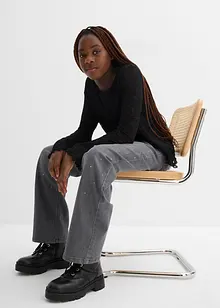 Wide-Leg-Jeans mit Strasssteinen Mid Waist, bonprix