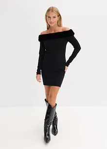 Strickkleid mit Fellimitat-Besatz, bonprix