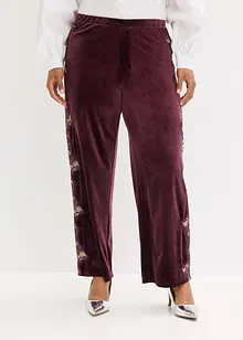 Pantalon large en velours doux avec empiècement dentelle, bonprix