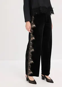 Marlenehose aus softem Samt mit Spitzeneinsatz, bonprix