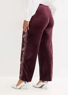 Pantalon large en velours doux avec empiècement dentelle, bonprix