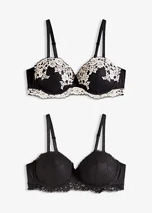 Lot de 2 soutiens-gorge balconnet avec dentelle bicolore, bonprix