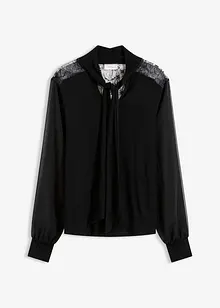 T-shirt manches longues avec dentelle et col lavallière, bonprix