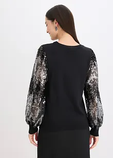 Pull en fine maille avec manches à sequins, bonprix