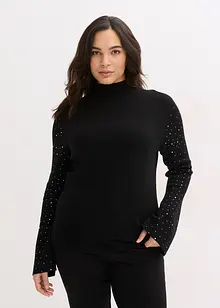 Pull en fine maille à manches trompette décorées de strass, bonprix