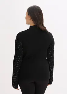 Pull en fine maille à manches trompette décorées de strass, bonprix