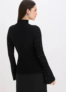 Pull en fine maille à manches trompette décorées de strass, bonprix
