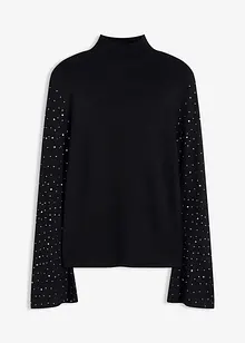 Pull en fine maille à manches trompette décorées de strass, bonprix