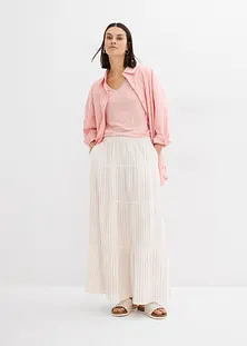 Jupe Longue Plissée Rétro - Taille élastique, Tissu Coton-lin, Ourlet Large - Style Ouvert Devant - Femme - 11