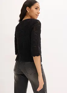 Haut Noir épaules Dénudées H&M - Taille UK 12 - Manches 3/4 - Occasion Très Bon état