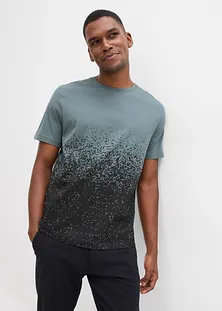 T-shirt col tunisien 100% coton beige galet-noir imprimé graphique