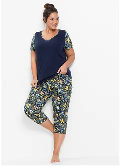Capri Pyjama mit kurzen Ärmeln aus reiner Baumwolle, bonprix
