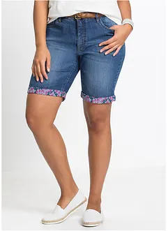 Bermuda en jean stretch avec revers coloré, bonprix