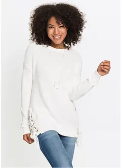 Baumwoll Pullover mit Schnürung, Oversized, bonprix