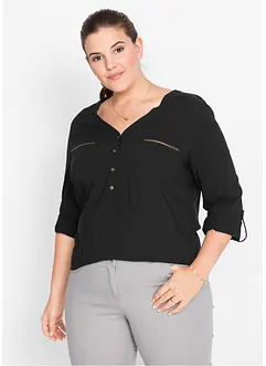 Viskose-Bluse mit V-Ausschnitt, langarm, bonprix