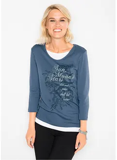 2 in 1 Baumwoll-Shirt, 3/4-Arm, bonprix