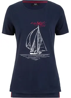 Baumwoll T-Shirt mit Seitenschlitz und Druck, bonprix