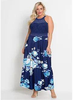 Robe longue estivale avec imprimé floral et empiècement dentelle, bonprix