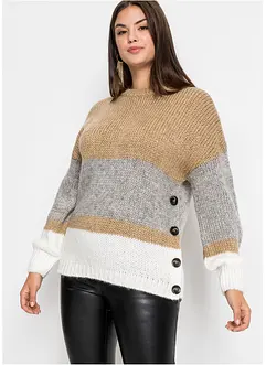 Gestreifter Oversize-Pullover mit Knöpfen, bonprix