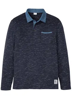 Poloshirt mit gewebtem Kragen, Langarm, bonprix