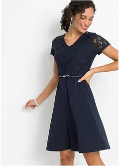 Robe courte avec ceinture et empiècement dentelle, bonprix