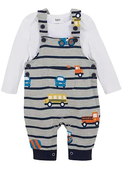 Body bébé manches longues + salopette sweat (Ens. 2 pces.) coton, bonprix