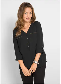 Viskose-Bluse mit V-Ausschnitt, langarm, bonprix