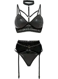 Bralette+String+Strapshalter mit Wetlook (3-tlg.Set), VENUS