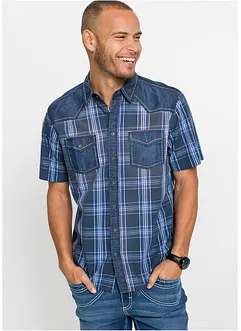 Chemise manches courtes avec empiècement en jean, bonprix