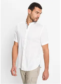 Chemise manches courtes en lin à col montant, bonprix