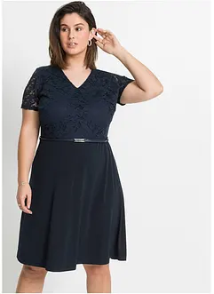 Robe courte avec ceinture et empiècement dentelle, bonprix