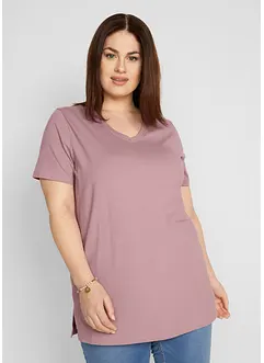 Basic Long-Shirt mit V-Ausschnitt und Kurzarm, 2er Pack, bonprix